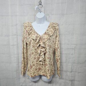 Lauren Ralph Lauren Floral Ruffle Blouse - Cream and Pink